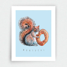 Load image into Gallery viewer, Squirrel Eating Bagel Print - Montréal