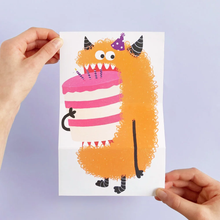 Load image into Gallery viewer, Monster & Cake Greeting Card to Unfold