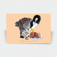 Load image into Gallery viewer, Canada Goose Feeding her Baby with Smoked Meat Postcard - Montréal
