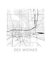 Charger l'image dans la galerie, Affiche cartographique de Des Moines - Style Noir et Blanc