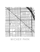 Charger l'image dans la galerie, Affiche cartographique de Wicker Park - Style Noir et Blanc