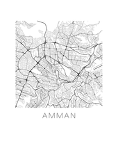 Charger l'image dans la galerie, Affiche cartographique de Amman - Style Noir et Blanc