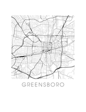 Charger l'image dans la galerie, Affiche cartographique de Greensboro - Style Noir et Blanc