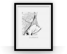 Load image into Gallery viewer, Durban Map Black and White Print - south africa Black and White Map Print