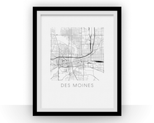 Charger l'image dans la galerie, Affiche cartographique de Des Moines - Style Noir et Blanc