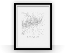 Charger l'image dans la galerie, Affiche cartographique de Sarajevo - Style Noir et Blanc