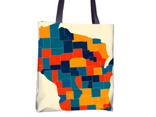 Load image into Gallery viewer, Wisconsin Map Tote Bag - WI Map Tote Bag 15x15