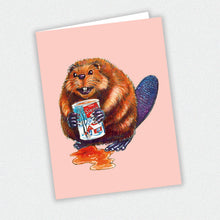 Load image into Gallery viewer, Beaver Drinking Maple Syrup Greeting Card - Montréal
