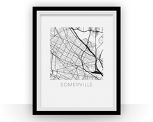 Charger l'image dans la galerie, Affiche cartographique de Somerville - Style Noir et Blanc
