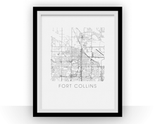 Charger l'image dans la galerie, Affiche cartographique de Fort Collins - Style Noir et Blanc
