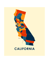 Charger l'image dans la galerie, Affiche cartographique de Californie - Style Chroma

