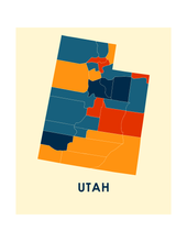 Charger l'image dans la galerie, Affiche cartographique de Utah - Style Chroma
